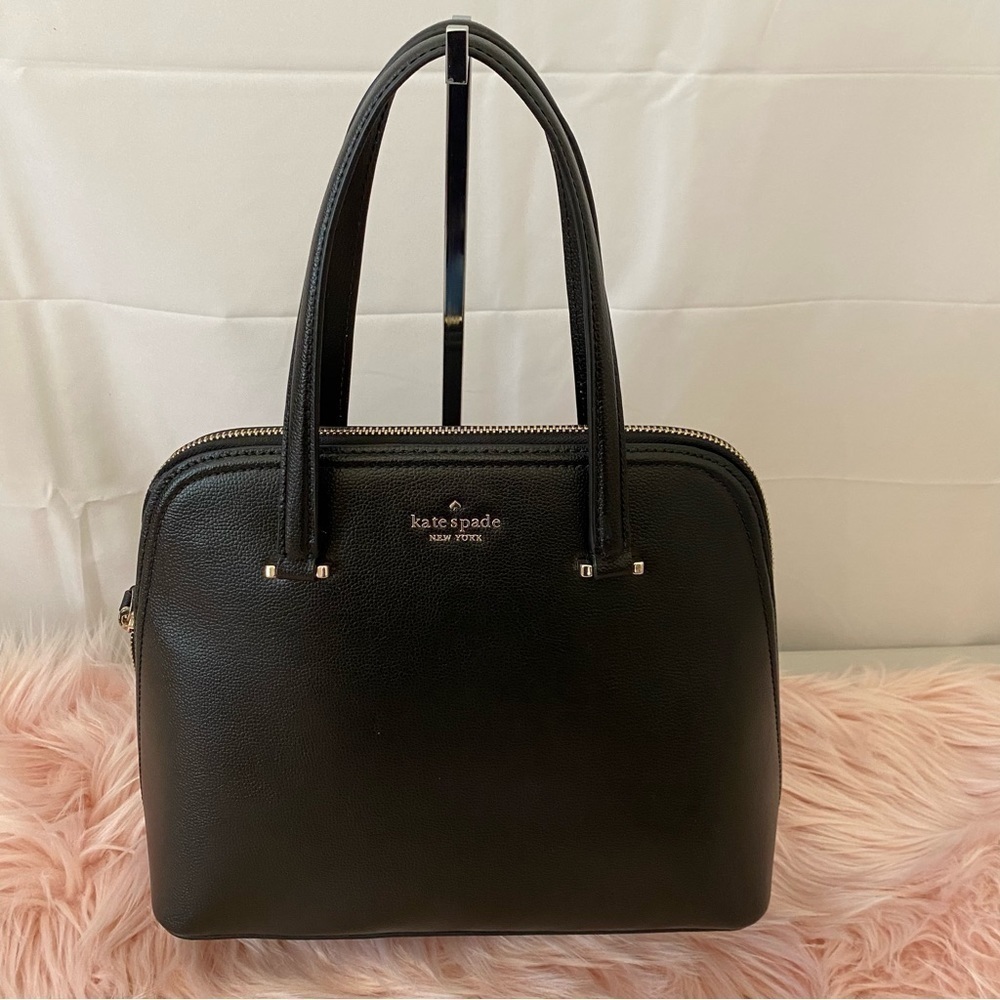 BNWT Kate Spade Black Embossed Leather Medium Dome Satchel w/ Crossbody Strap
